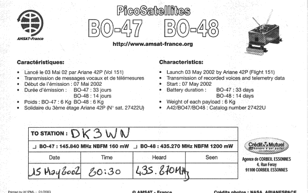 Rückseite QSL Karte IDEFIX